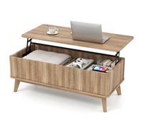 Gainoom Fluted Lift Top Coffee Table Rectangle Wooden Center Table With Lift Tabletop & Hidden Compartments