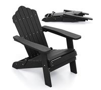 Gainoom Folding Black Adirondack Chair Patio Hips Oversized Chair W/ Wide Armrests