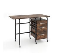 Gainoom Folding Desk With 3 Drawers Convertible Computer Desk With Storage & Rolling Wheels Laptop Table Study Desk Brown
