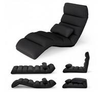 Gainoom Folding Lazy Sofa Bed Black Upholstered 5-Position Adjustable Chaise Lounge Floor Sofa Chair W/ Pillow