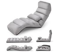 Gainoom Folding Lazy Sofa Bed Grey Upholstered 5-Position Adjustable Chaise Lounge Floor Sofa Chair W/ Pillow
