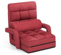 Gainoom Folding Lazy Sofa Chair Red Chaise Lounge Chair W/ 6-Level Adjustable Backrest