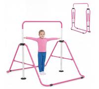 Gainoom Folding Pink Gymnastics Bar For Kids Height Adjustable Horizontal Kip Training Bar W/ Anti-Slip Base For 3-12 Years Old