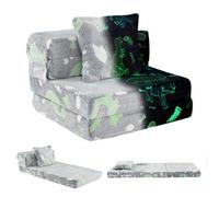 Gainoom Grey Glow In The Dark Kids Couch 3-In-1 Fold Out Sofa Bed With Washable Zippered Covers & Extra Pillow
