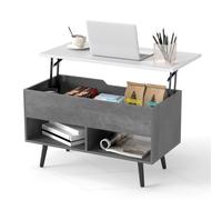 Gainoom Grey Lift Top Coffee Table Mid Century Modern Accent Table With Hidden Compartment & Open Storage Shelves