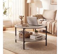 Gainoom Grey Round Coffee Table 2-Tier Industrial Accent Table With Open Storage Shelf Circle