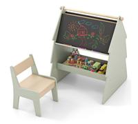 Gainoom Kids Art Easel W/ Stool Double-Sided Chalkboard & Chair Combo Xmas Tree Shaped