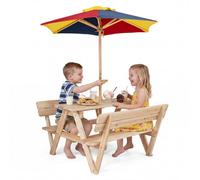 Gainoom Kids Picnic Table Outdoor Table Toddler Bench Dining Table Set W/ Backrest & Removable Umbrella