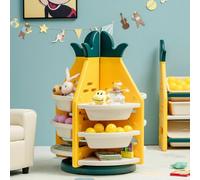Gainoom Kids Toy Storage Organizer 3 Tier 360 Revolving Pineapple Shelf W/ 8 Plastic Bins