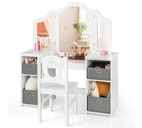 Gainoom Kids White Vanity Desk & Chair 2 In 1 Toddler Makeup Pretend Play Table Princess Dressing Table