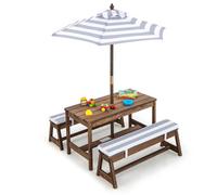 Gainoom Kids Wood Table And Bench Set Indoor Outdoor Activity Picnic Table And Chair Set W/ Umbrella