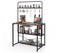 Gainoom Kitchen Island With Power Outlet Metal Coffee Bar Table Industrial Bakers Rack Stationary Storage Island