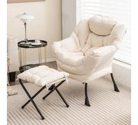 Gainoom Modern Lazy Chair With Ottoman Armrests Side Pocket & Footrest Accent Lounge Chair Reading Leisure
