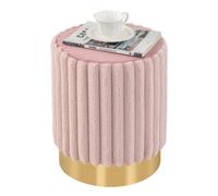 Gainoom Modern Round Pink Velvet Ottoman Upholstered Footrest Stool With Decorative Vertical Tufting