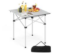 Gainoom Outdoor Folding Silver Camping Table Portable Aluminum Roll Up Table 4-Person Lightweight Folding Square Table