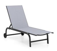 Gainoom Outdoor Grey Chaise Lounge Chair With Wheels 6-Position Recliner Poolside Tanning Furniture