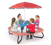 Gainoom Outdoor Kids Picnic Table Blue Hdpe Table W/height Adjustable Umbrella