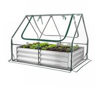 Gainoom Raised Garden Bed With Cover Outdoor Galvanized Metal Planter Box Open Base Garden Bed & Mini Greenhouse