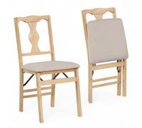 Gainoom Set Of 2 Folding Beige Dining Chairs Space-Saving Upholstered Kitchen Chair With Soft Padded Seat Cushion