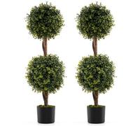 Gainoom Set Of 2 Green Artificial Double Topiary Ball Trees W/solid Birch Trunk