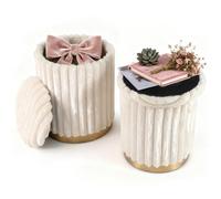 Gainoom Set Of 2 Modern Ottoman 32L + 21L Bunny Hair Upholstered Round Ottomans W/ Detachable Lids