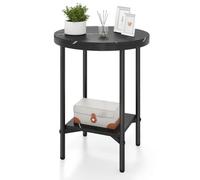 Gainoom Side Table Black Modern Round End Table With Faux Marble Top & Bottom Storage Shelf
