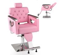 Gainoom Styling Pink Salon Chair Adjustable Swivel Barber Chair Crystal Tufted Spa Beauty Equipment