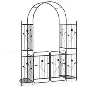 Gainoom Tall Garden Arch With Lockable Gate Heavy-Duty Metal Arbor With Trellis & Side Shelves For Climbing Plants Vines