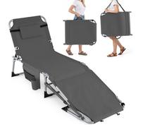 Gainoom Tanning Chair With Face Arm Holes Portable Sunbathing Chair Patio Lay Flat Folding Chaise Lounge Grey