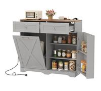 Gainoom Tilt Out Trash Can Cabinet Garbage Cabinet Grey With Adjustable Shelf & Anti-Tipping Kit