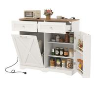 Gainoom Tilt Out Trash Can Cabinet Garbage Cabinet White With Adjustable Shelf & Anti-Tipping Kit