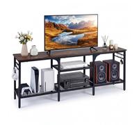Gainoom Tv Stand For 65" Tvs Industrial Entertainment Center Media Console Table With 4 Hanging Hooks Rustic Brown