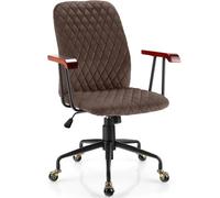 Gainoom Velvet Brown Rocking Leisure Chair Adjustable Swivel Home Office Chair With Padded Seat