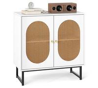 Gainoom White Buffet Cabinet Rattan Storage Cabinet Accent Floor Cabinet Boho Sideboard