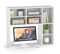 Gainoom White Desktop Bookshelf Desk Hutch With 3 Adjustable Shelves