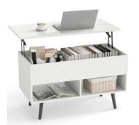 Gainoom White Lift Top Coffee Table Mid Century Modern Accent Table With Hidden Compartment & Open Storage Shelves