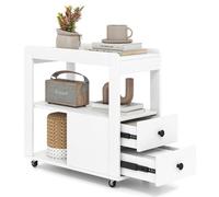 Gainoom White Narrow End Table Modern 2-Drawer Bedside Table W/open Shelves