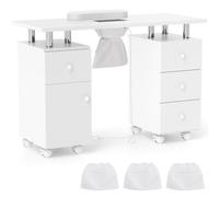 Gainoom White Rolling Manicure Table Nail Table Station With 8 Lockable Wheels