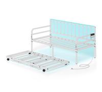 Gainoom White Single Size Daybed With Led Lights Metal Sofa Bed Frame Space-Saving Metal Slats Support Mattress Foundation