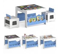 Gainoom Wooden Kids Blue Table And Chairs Set Multi-Purpose Activity Table Set Double-Sided Tabletop