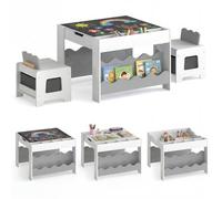 Gainoom Wooden Kids Grey Table And Chairs Set Multi-Purpose Activity Table Set Double-Sided Tabletop