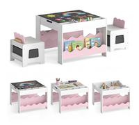 Gainoom Wooden Kids Pink Table And Chairs Set Multi-Purpose Activity Table Set Double-Sided Tabletop