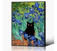 GAINOW Van Gogh Irises Canvas Wall Art, Famous Oil Painting Garden Flower Black Cat Poster, Colourful Aesthetic Room Wall Decoration for Bathroom, 30 x 40 cm, Framed