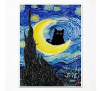 GAINOW Van Gogh The Starry Night Wall Art, Black Cat Poster, Funny Cat Flower Print, Colourful Abstract Aesthetic for Bedroom, 30 x 40 cm, Unframed