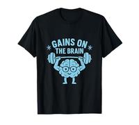 Gains On The Brain Gym Geek Weightlifting Brain Design T-Shirt