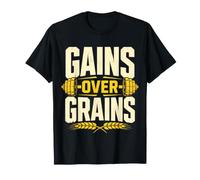 Gains Over Grains Workout Bodybuilding Bold Text Athlete T-Shirt