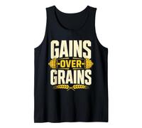 Gains Over Grains Workout Bodybuilding Bold Text Athlete Tank Top