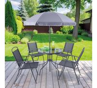 Gainsborough 6-Piece Garden Dining Set with Glass Table, 4 Chairs & Parasol in Grey Gainsborough Grey