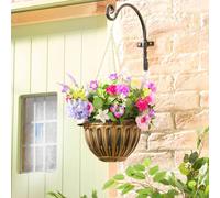 Coopers of Stortford - Artificial Hanging Flower Basket with Bronze Effect Pot and Metal Chain - Faux Summer Floral Planter for Porch Balcony or Patio - 40cm