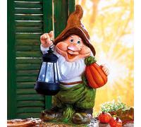 Gainsborough Autumn Garden Gnome With Solar Lantern - Made From Weatherproof Polyresin - Solar Powered Light